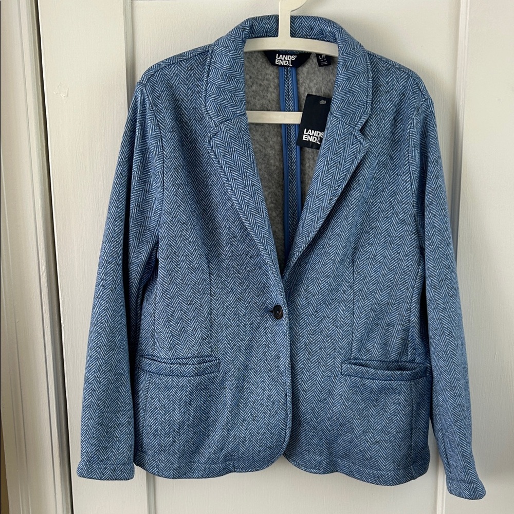 Lands' End Women's Herringbone Blazer in Blue